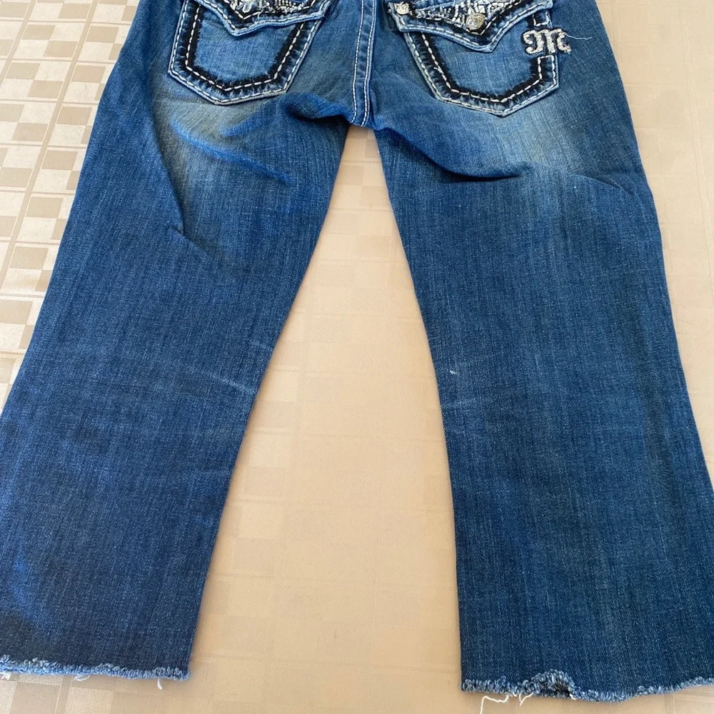 MISS ME Women's Cropped Capri‎ Jeans (cut)  Size 25 X 20 Thick Stitch Bling - Picture 2 of 8